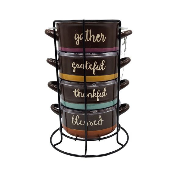Boston Warehouse Inspirational 4PC Stacking Crocks Soup Bowl Set With Stand NEW - Picture 3 of 7